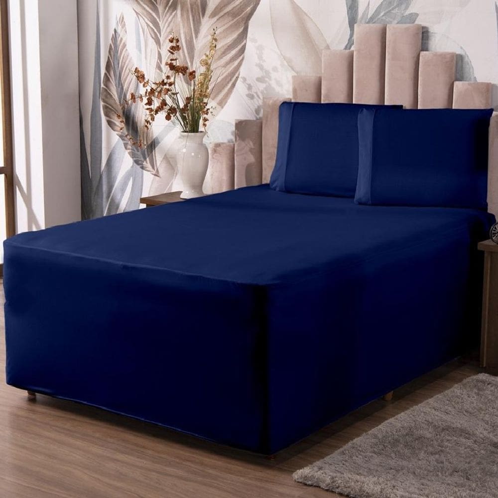 Jogo De Lençol Luva Queen Conjugada Colchão E Box Malha 3P