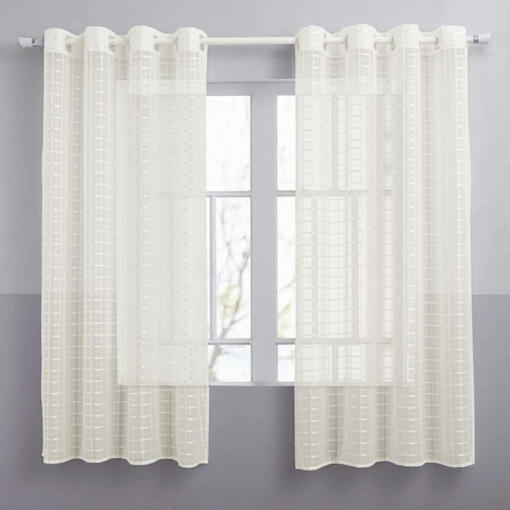 Cortina Transparente Voil Xadrez Pérola 2,80X1,40 Cozinha