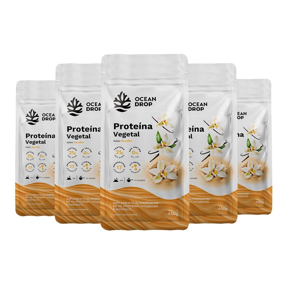 Kit 5 Proteína Vegetal Ocean Drop 450G Sabor Baunilha