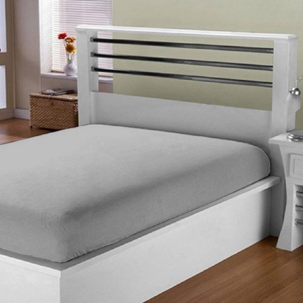 Lençol De Cama Queen Cinza Avulso Elástico Algodão 150 Fios