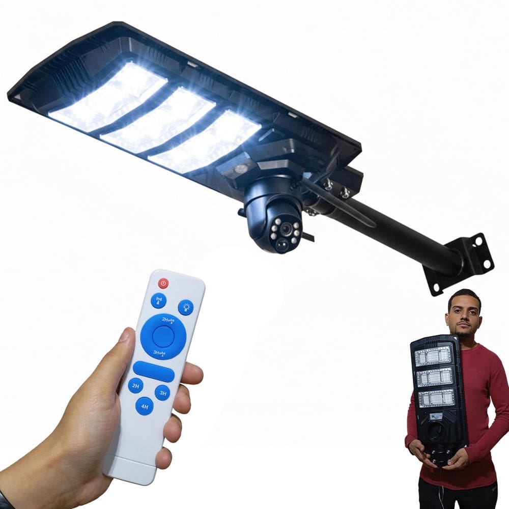 Luminaria Camera Solar 2 Em 1 Refletor Aplicativo Celular Controle Remoto Sensor Movimento Iluminaçao Segurança Casa