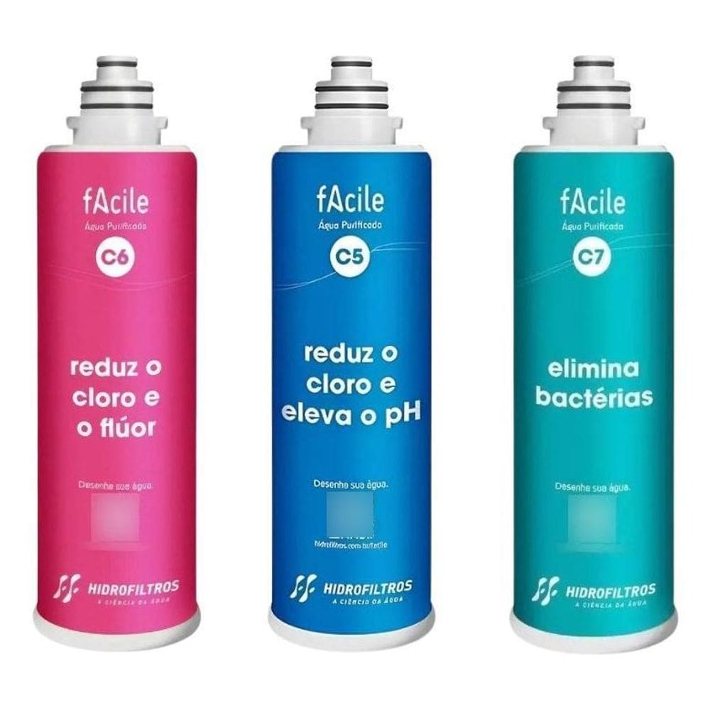 Kit 3 Refis C5+C6+C7- Hidrofiltros Facile Cloro E Bactérias