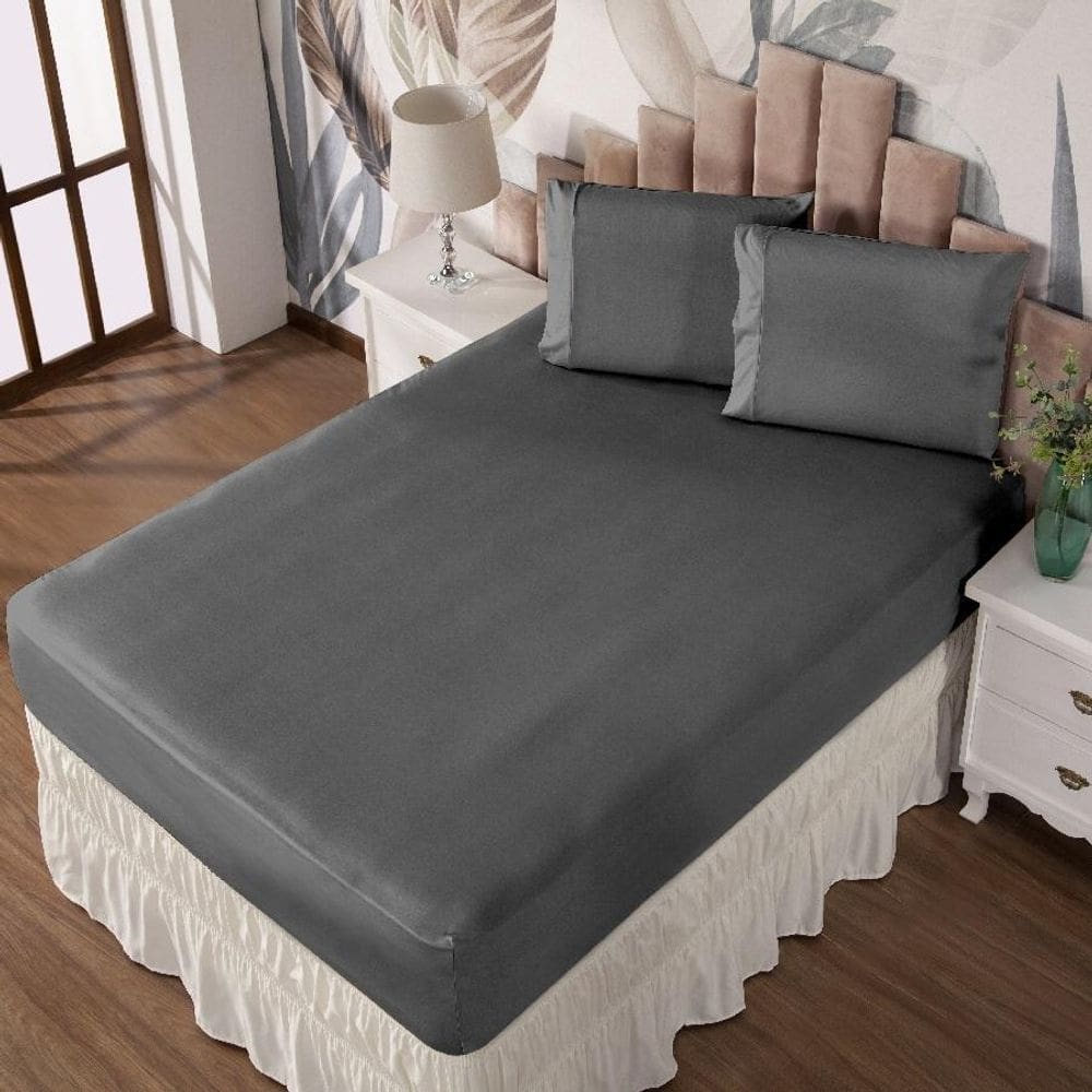 Jogo De Cama Queen Lençol E Fronha Prático Malha Lisa 3 Pç