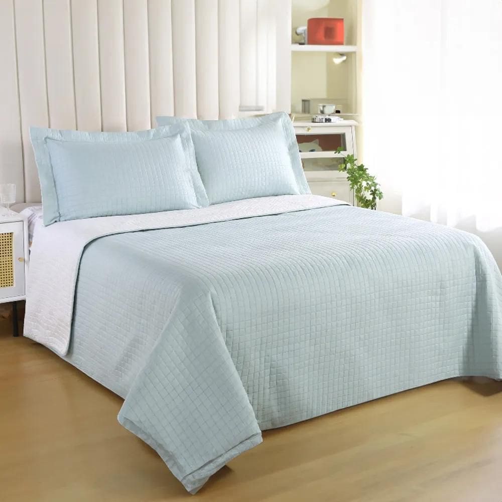 Kit Cobre Leito King Duo Grid - Sultan Menta / Branco