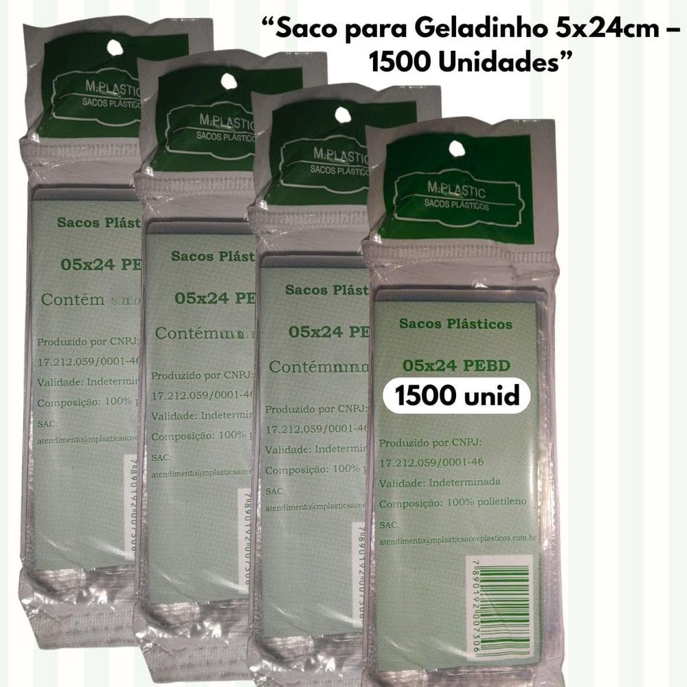 Kit 1500 Unidades Saquinho 5X24Cm Pebd Transparente