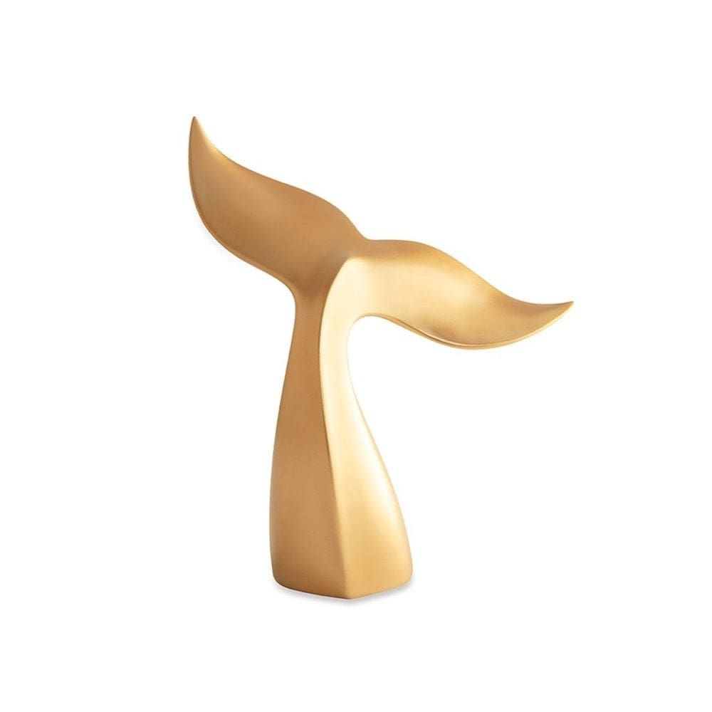 Escultura Decorativa Cauda de Baleia Dourada em Poliresina 40x19cm Mart