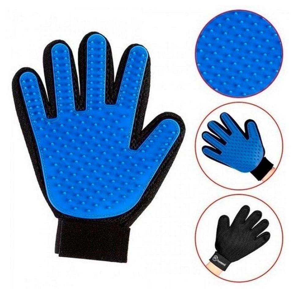 Luva Escova Tira Pelos Nano Magnética Pets Cães & Gatos Azul