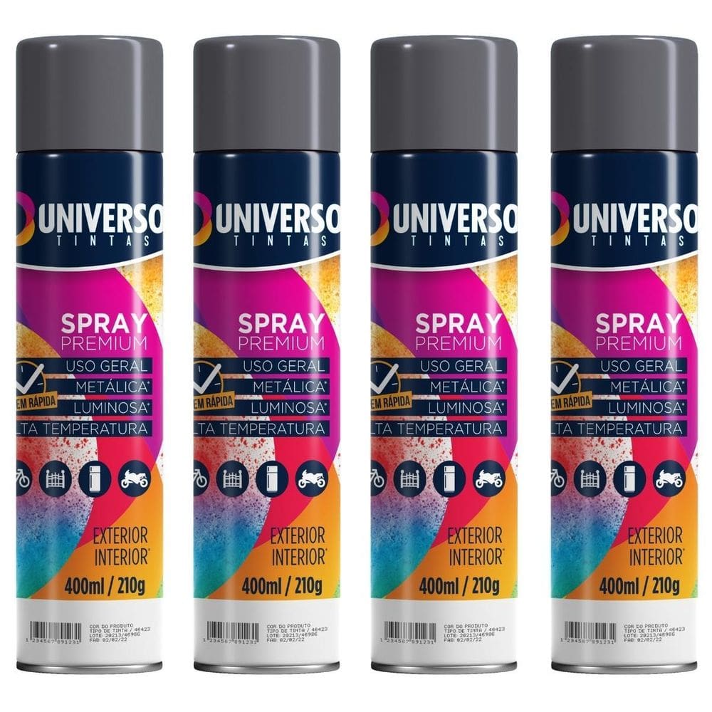 Kit 04 Latas Tinta Spray Cinza Grafite 400Ml Uso Geral