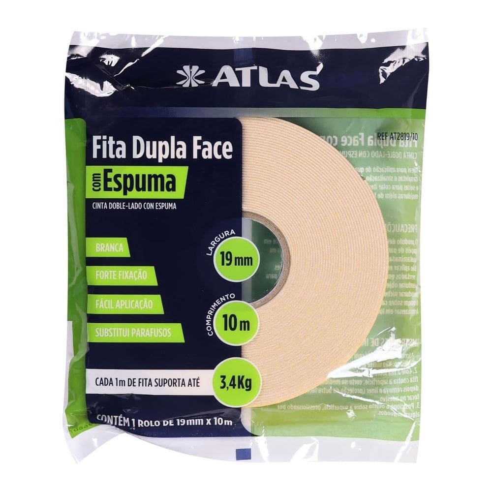 Rolo Fita Adesiva Dupla Face 19Mmx10M Espuma Forte Fixação