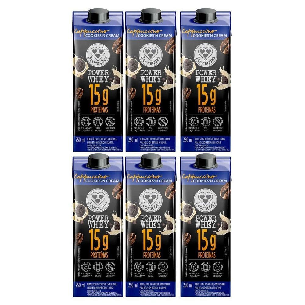 Kit 6 Cappuccino 15G Proteina Power Cookies Cream 250Ml