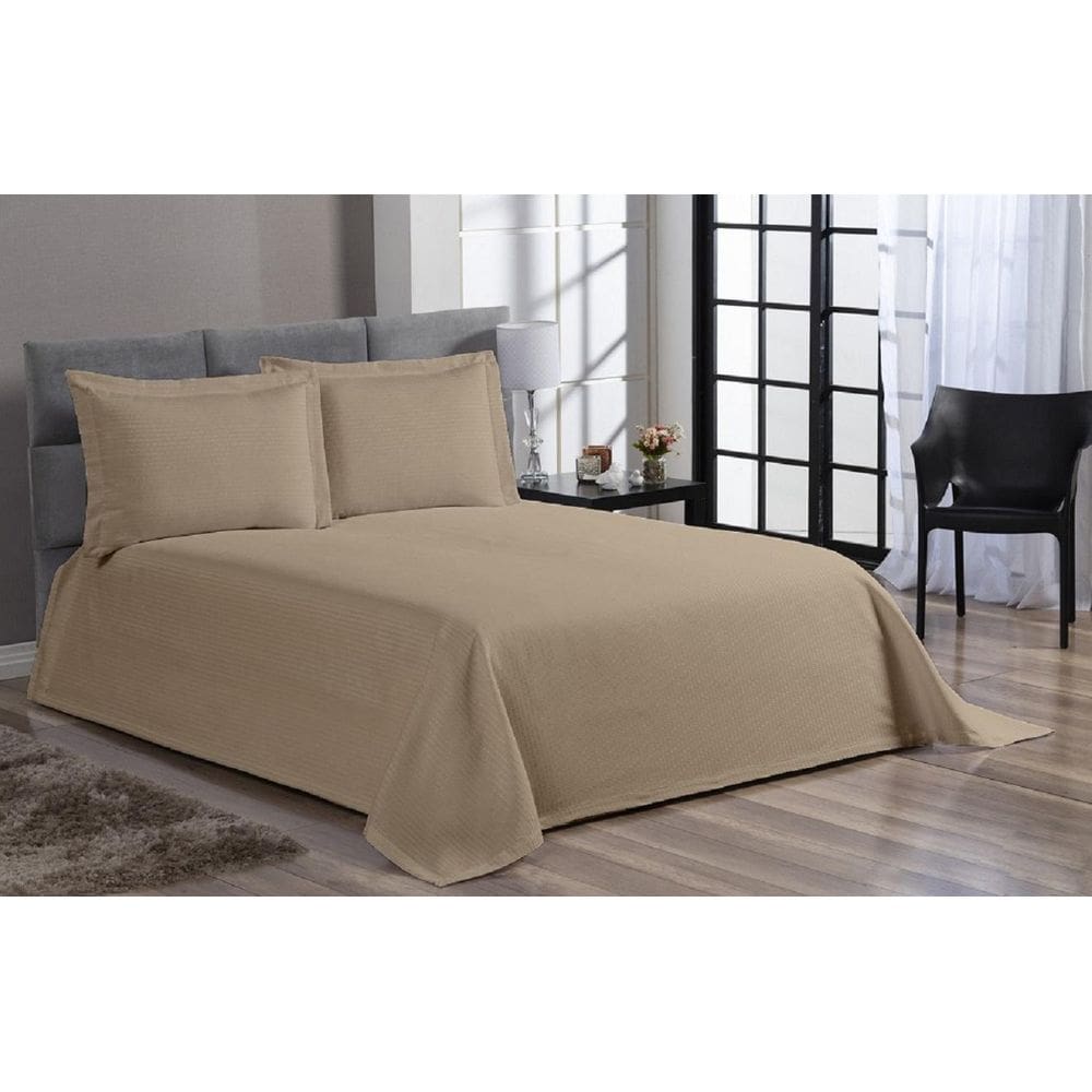 Cobre Leito Colcha Cama Solteiro Piquet Bege Algodão 2 Pçs