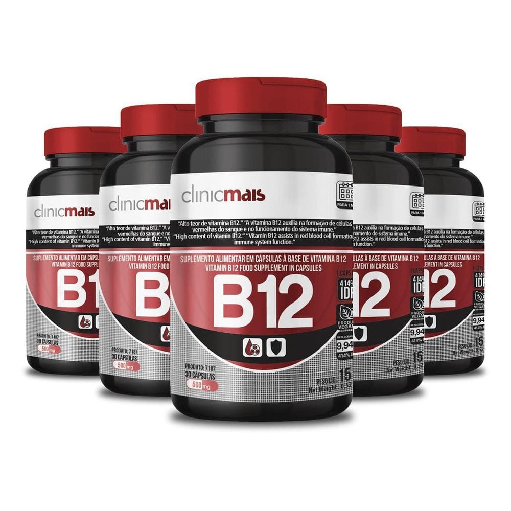 Kit 5 Vitamina B12 500Mg Clinicmais 30 Cápsulas