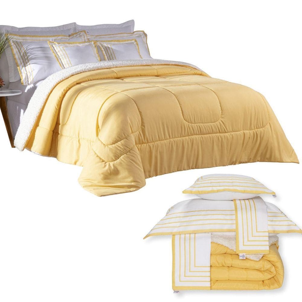Edredom King Inverno Sherpa E Hipercal 5 Peças Macio E
