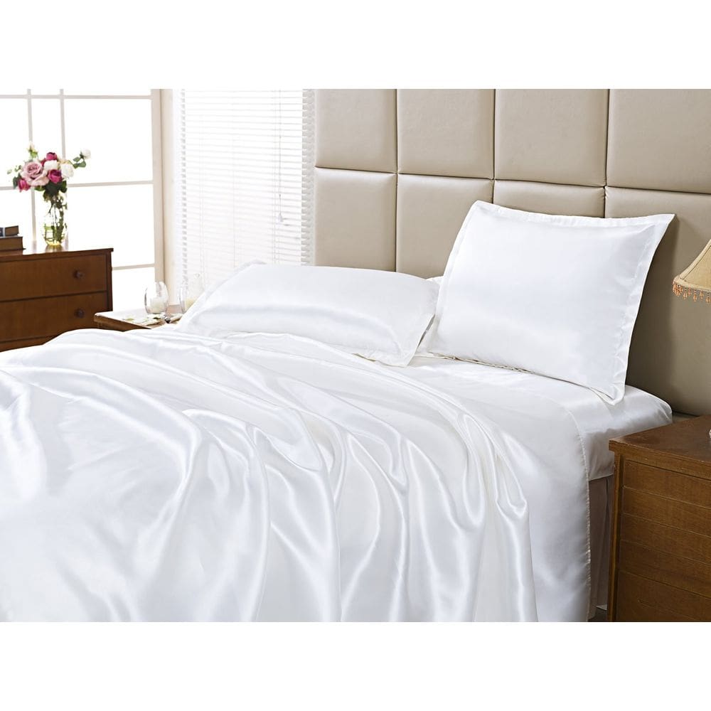 Jogo Lençol Casal King Cetim Seda Branco Com Vira 4 Peças
