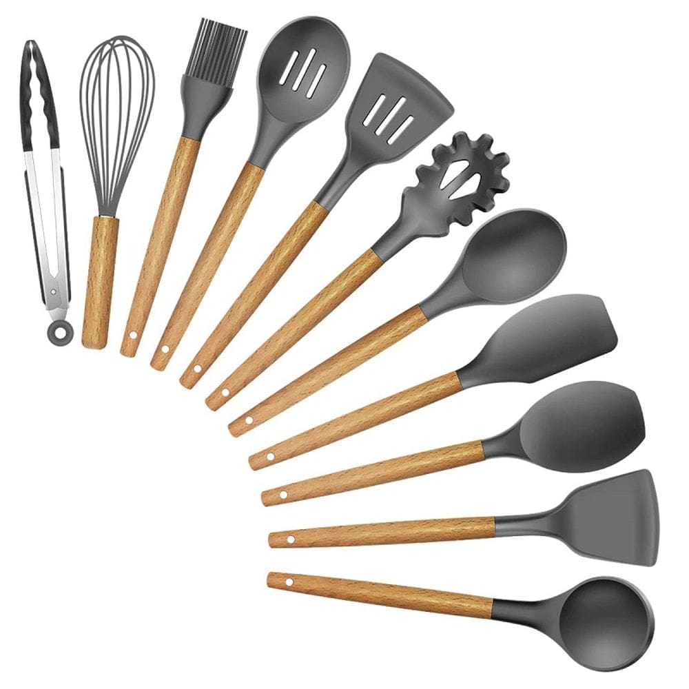 Conjunto Utensílios de Cozinha Silicone Premium 12 Peças Preto