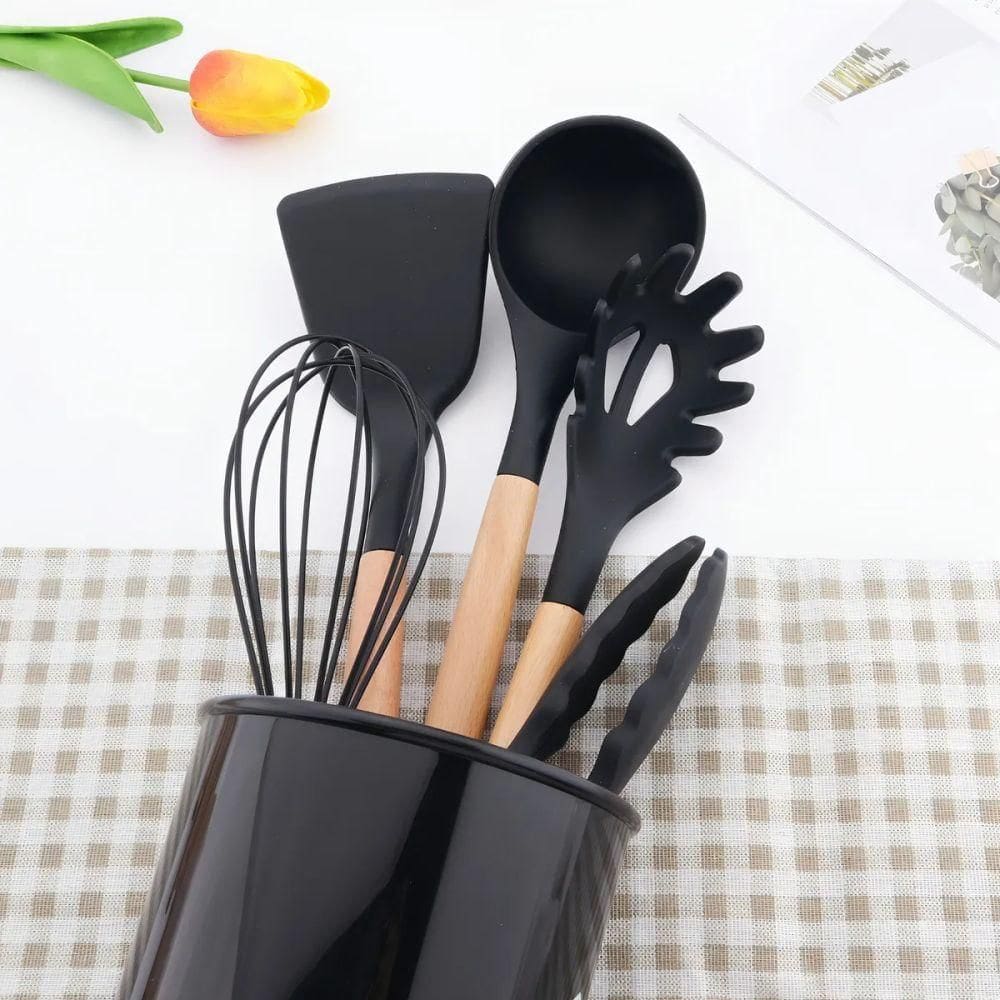 Kit Utensilios De Cozinha Florida Preto 13 Peças Kehome