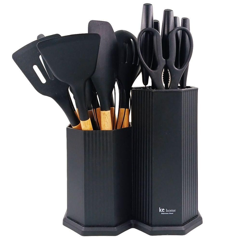 Kit Utensilios Para Cozinha Maldivas 18 Peças Em Plastico Preto Kehome