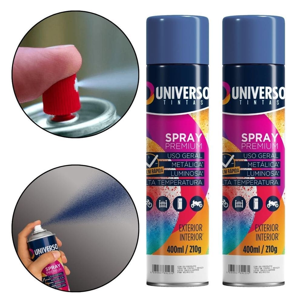 Kit 02 Latas Tinta Spray Azul Escuro 400Ml Uso Geral