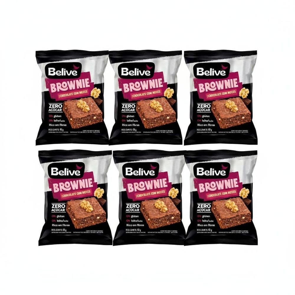 Kit 6 Brownie Sabor Chocolate Com Nozes 40G Belive