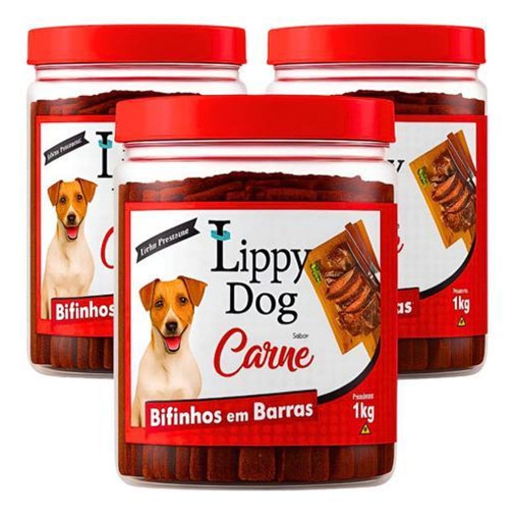Kit 3 Bifinho Carne 1Kg Petisco Snack Cães Premium Pet Dog