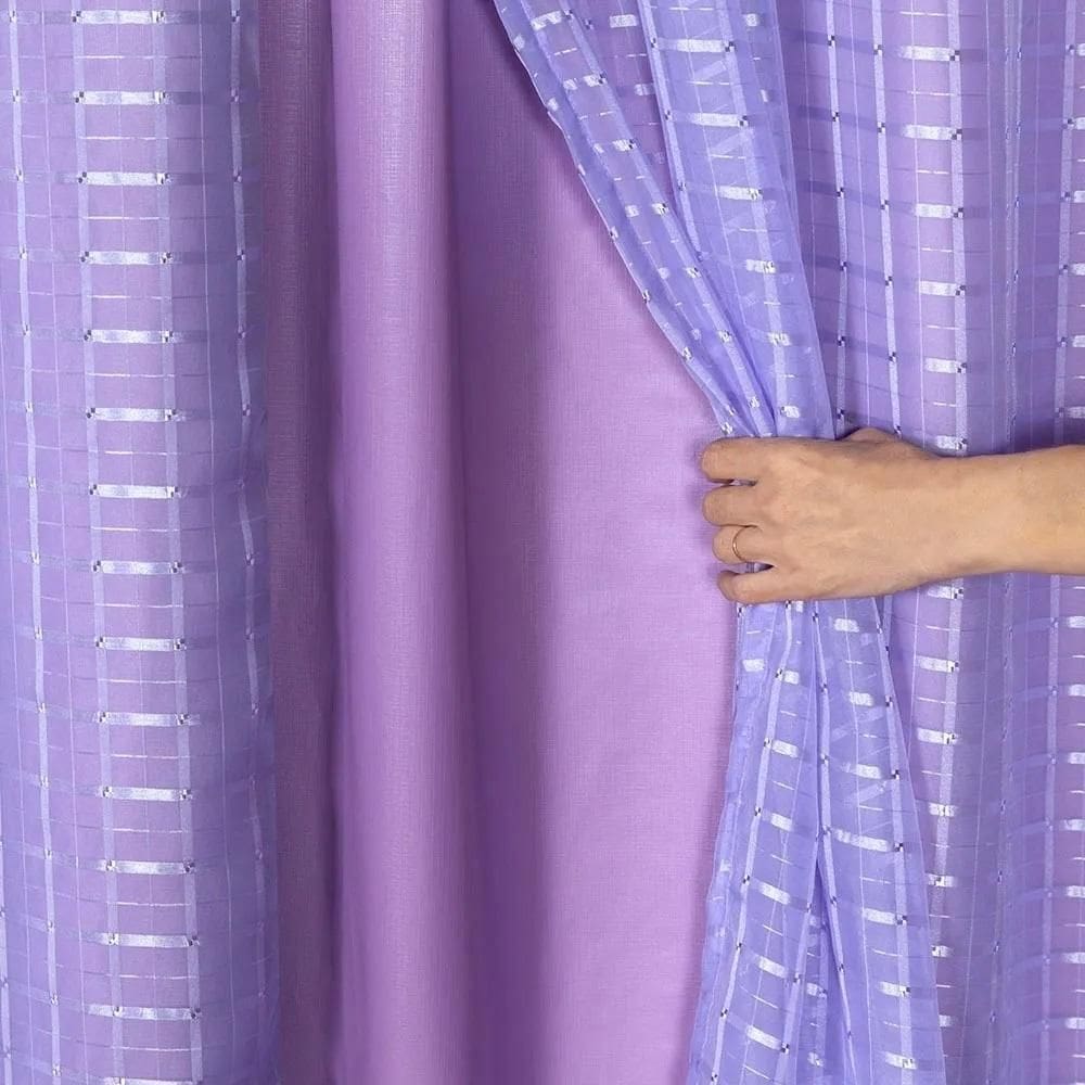 Cortina Voil Xadrez Com Forro Blackout 2,00 X 1,70 Lilas