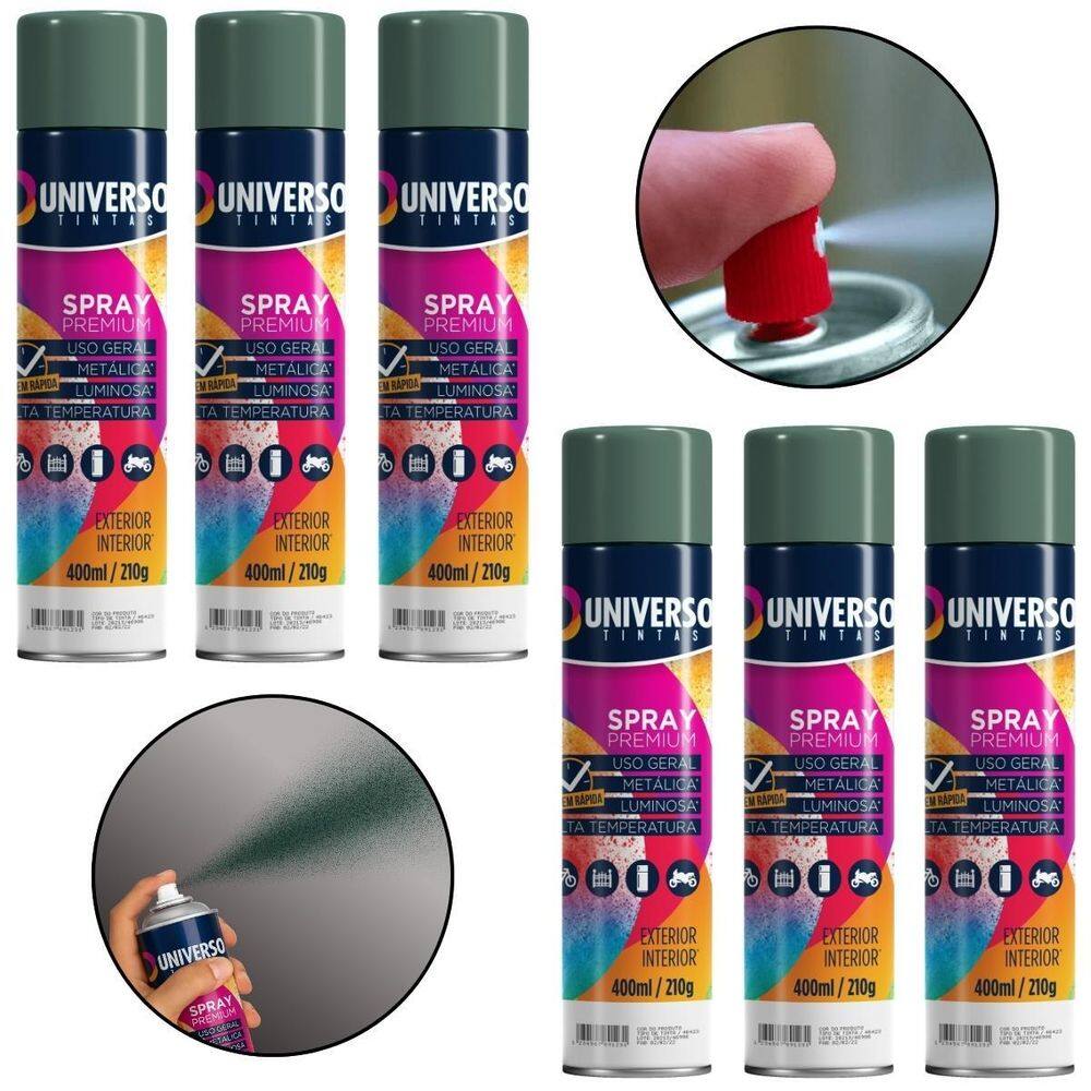 Kit 06 Latas Tinta Spray Verde Escuro 400Ml Uso Geral