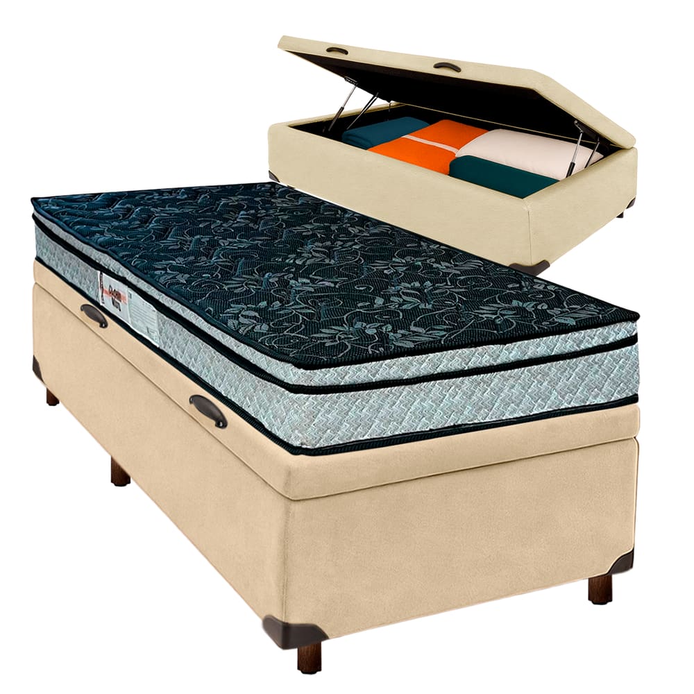 Cama Box Bau Blindado Solteiro + Colchão D28 Conforto Paropas