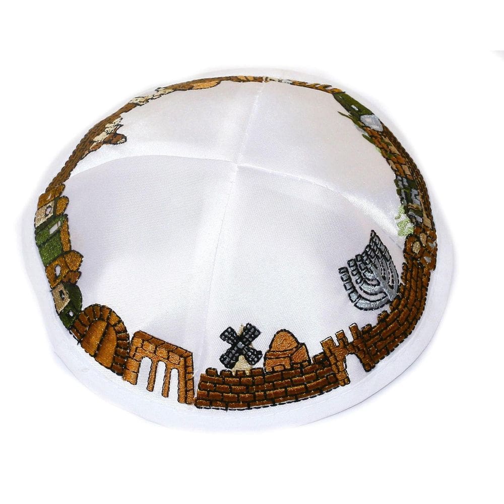 Kipa Judaico De Cetim Branco Jerusalém Importado De Israel