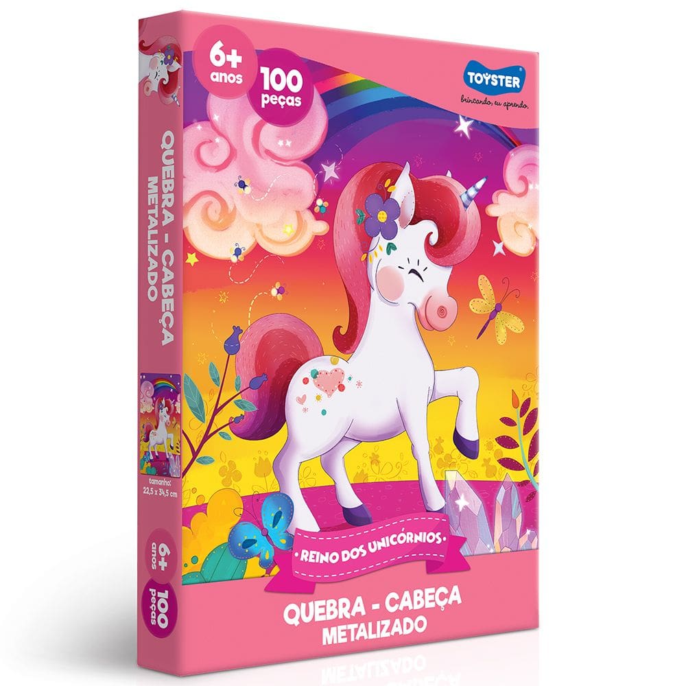 Quebra Cabeça Metalizado Reino dos Unicórnios - 100 peças - Toyster