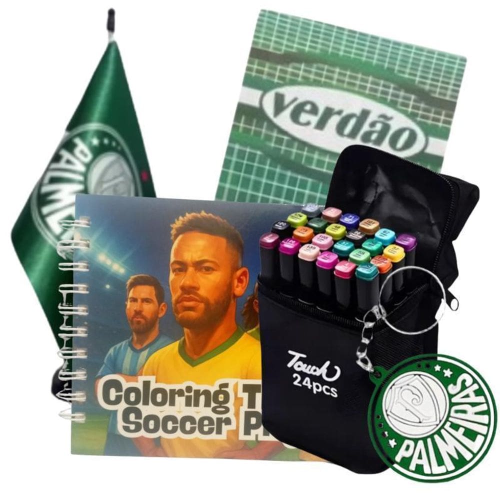 Kit Livro Pintar Futebol 24 Canetinhas E Acessorios Verdao