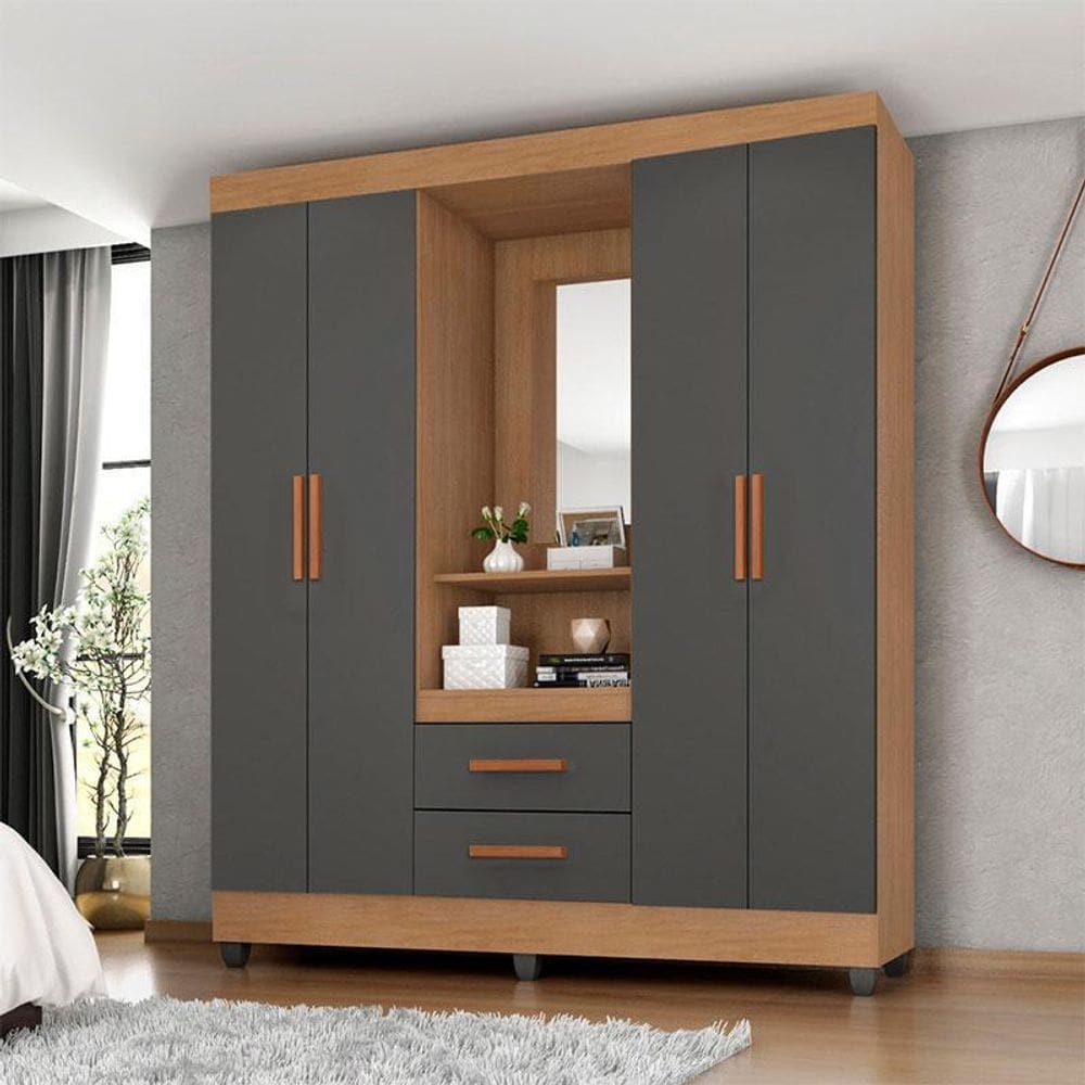 Guarda Roupa Casal Capela Ambiente Lite Nature Cinza – Móveis Leão