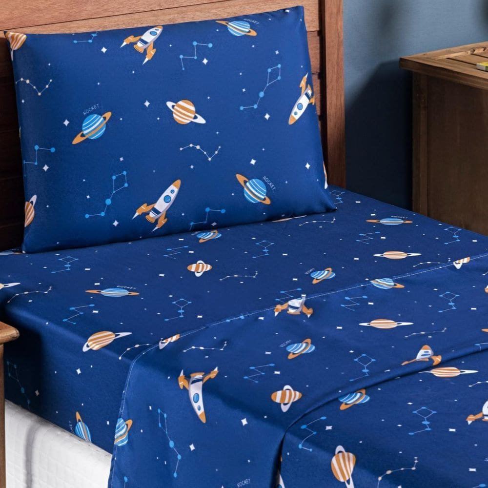 Lençol Infantil Menino Bouti Estampado 03 Peças 200 Fios