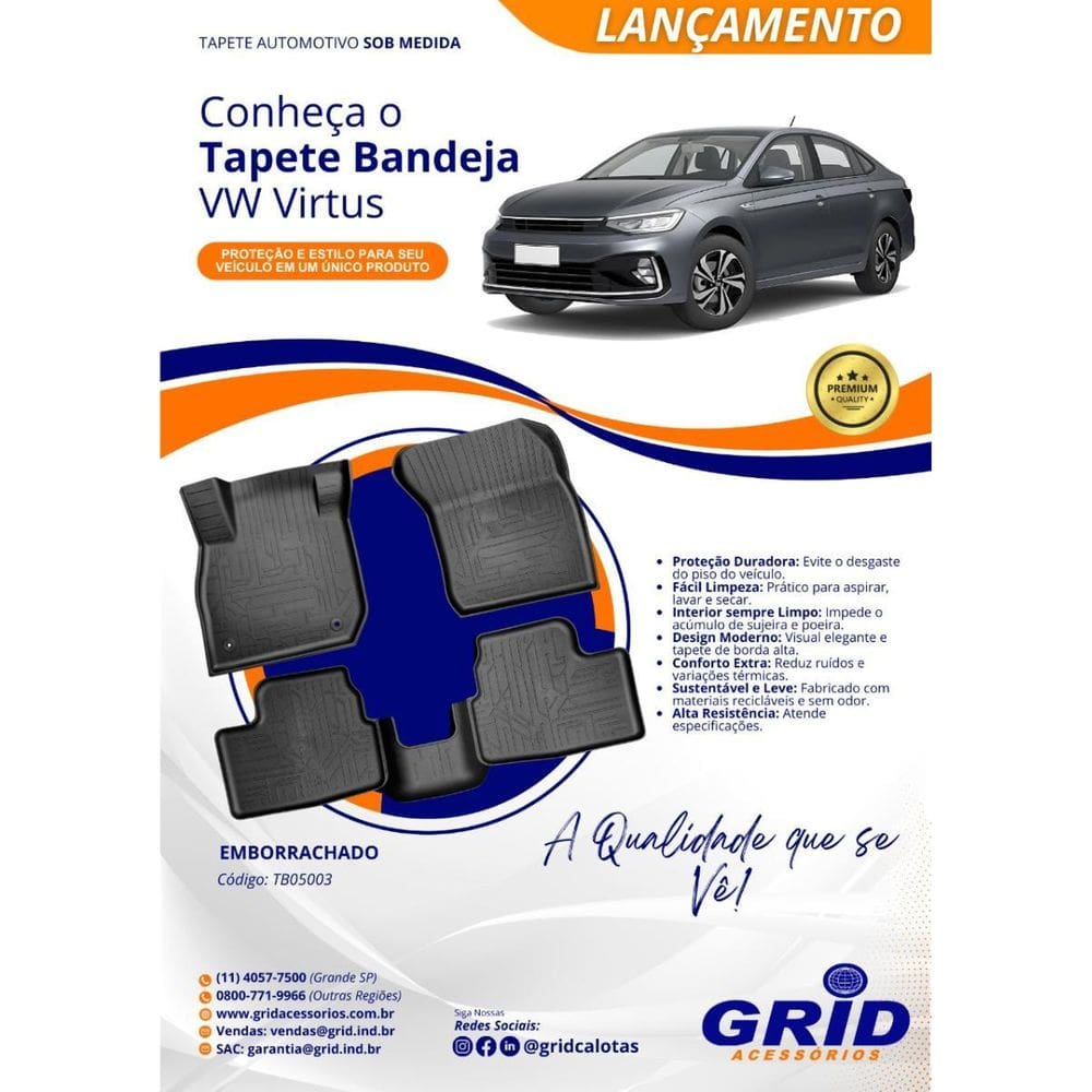 Tapete Tipo Bandeja 4P Preto Virtus 2018 Em Diante