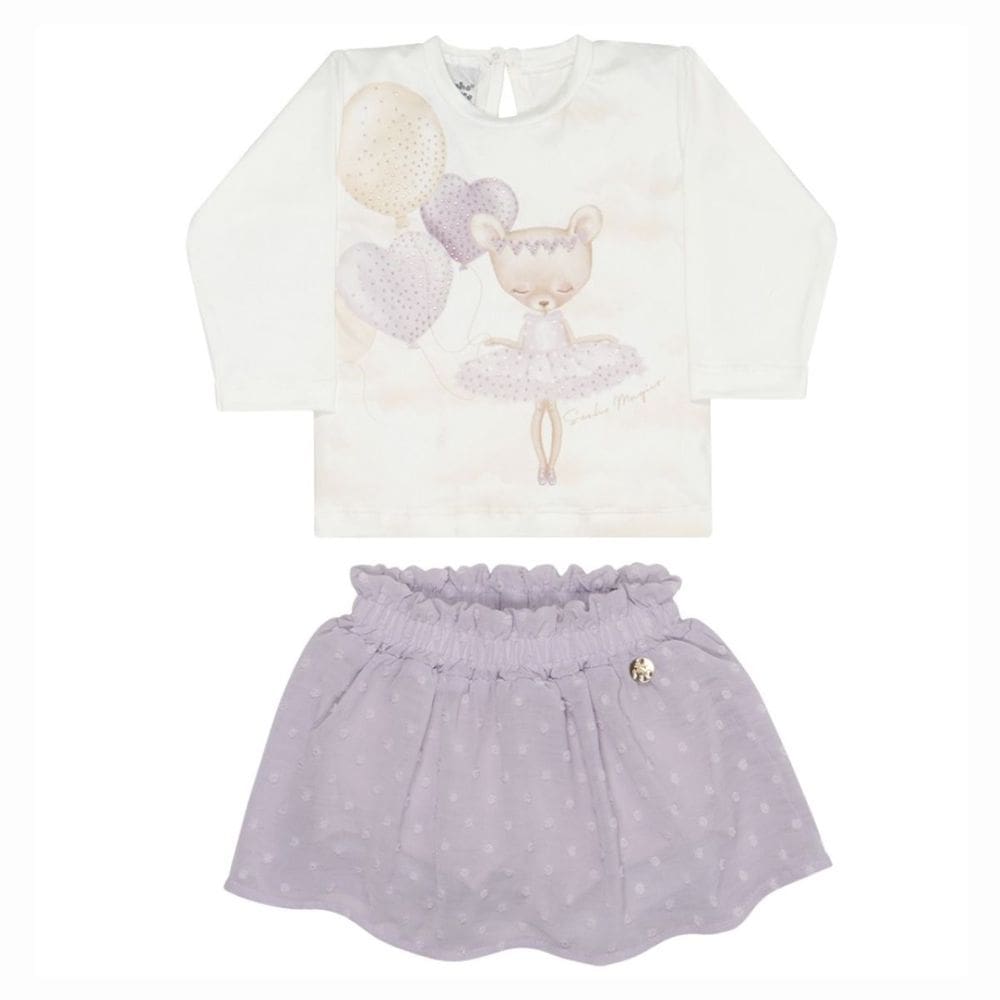Conjunto Bebê Blusa/Saia Short Bailarina Lilás -Sonho Mágico