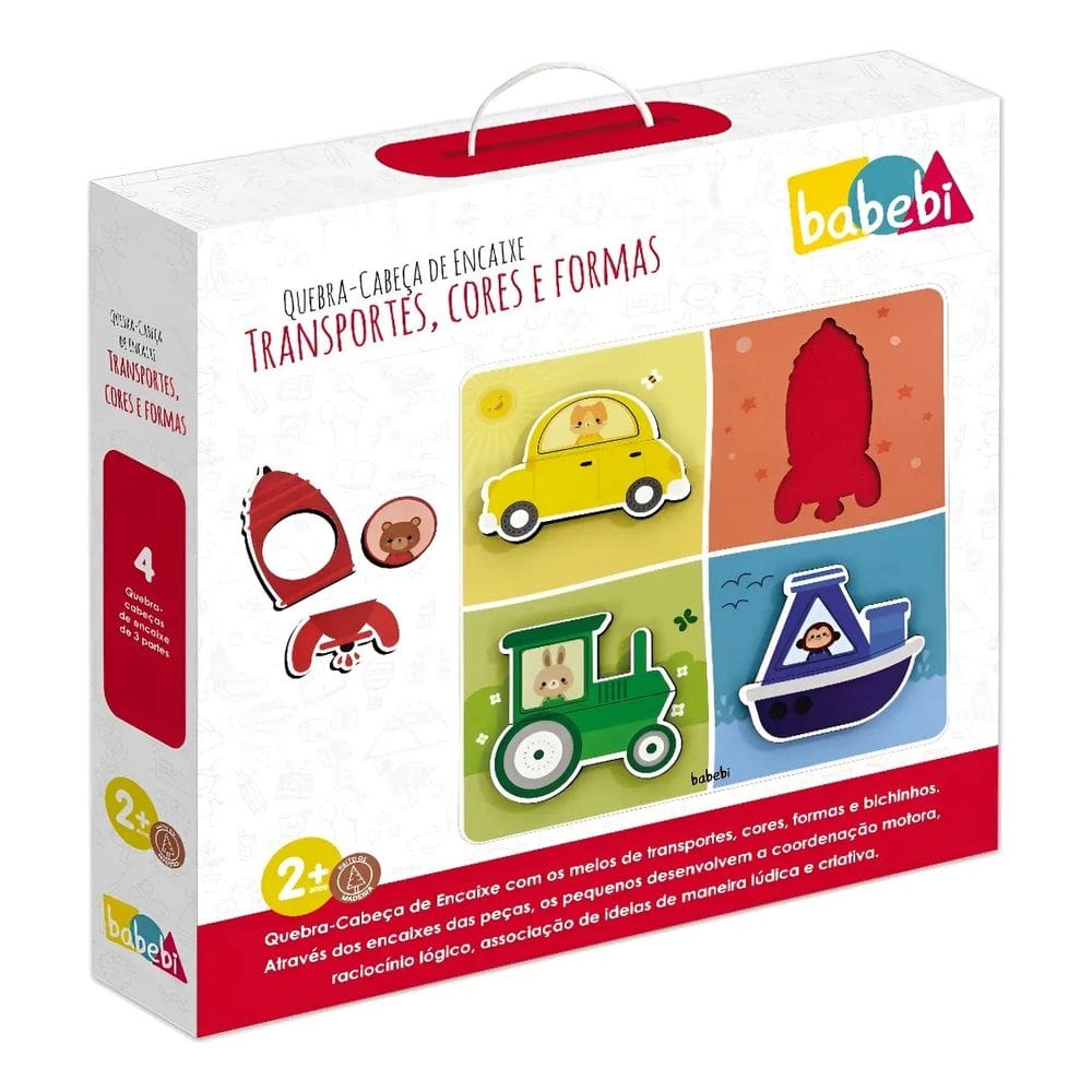 Quebra-Cabeça de Encaixe Transportes, Cores e Formas - Babebi