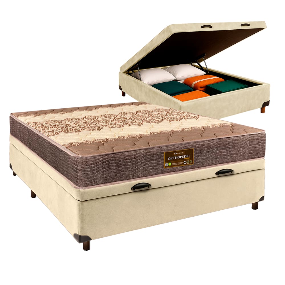 Cama Box Bau Blindado Casal + Colchão D26 Ortophedic Sankonfort