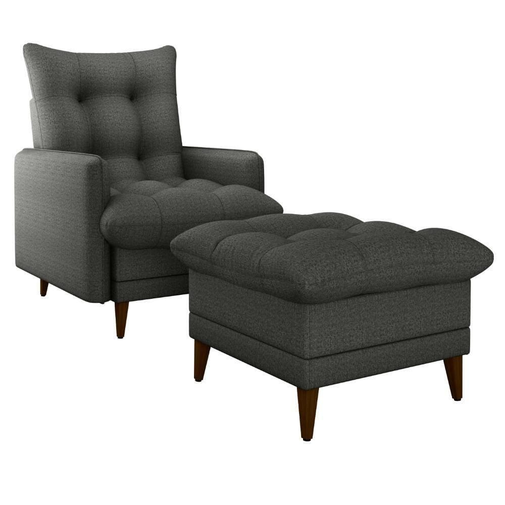 Poltrona E Puff Montreal Linho Vancouver Milani Store Chumbo