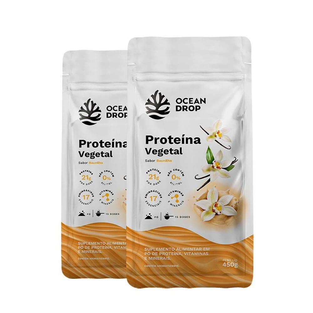 Kit 2 Proteína Vegetal Ocean Drop 450G Sabor Baunilha
