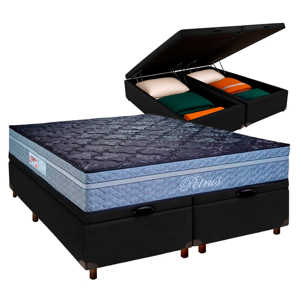 Cama Box Bau + Colchão Queen Molas Ensacadas Petrus Paropas