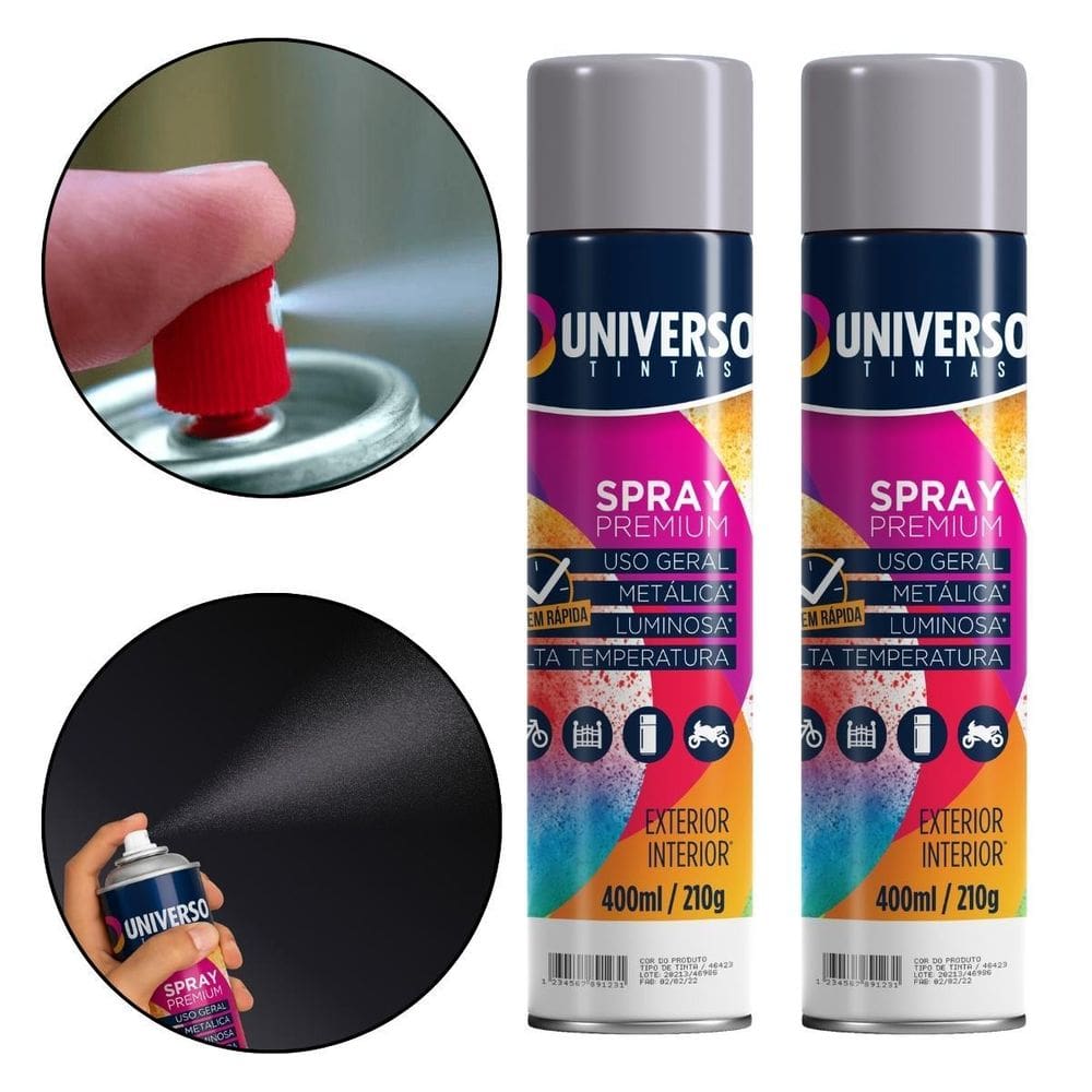 Kit 02 Latas Tinta Spray Cinza 400Ml Uso Geral Aço Couro