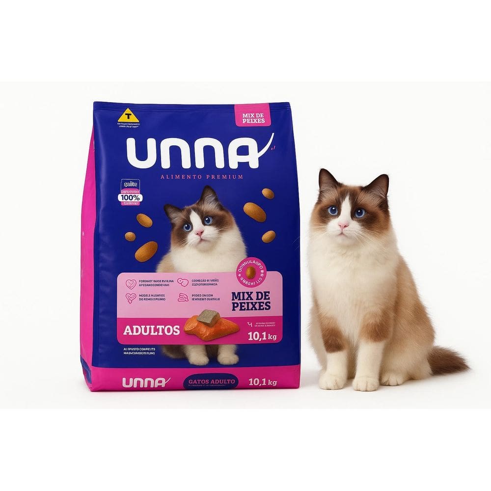 Ração Seca Unna Mix De Peixes 10,1Kg Gatos Adultos Premium
