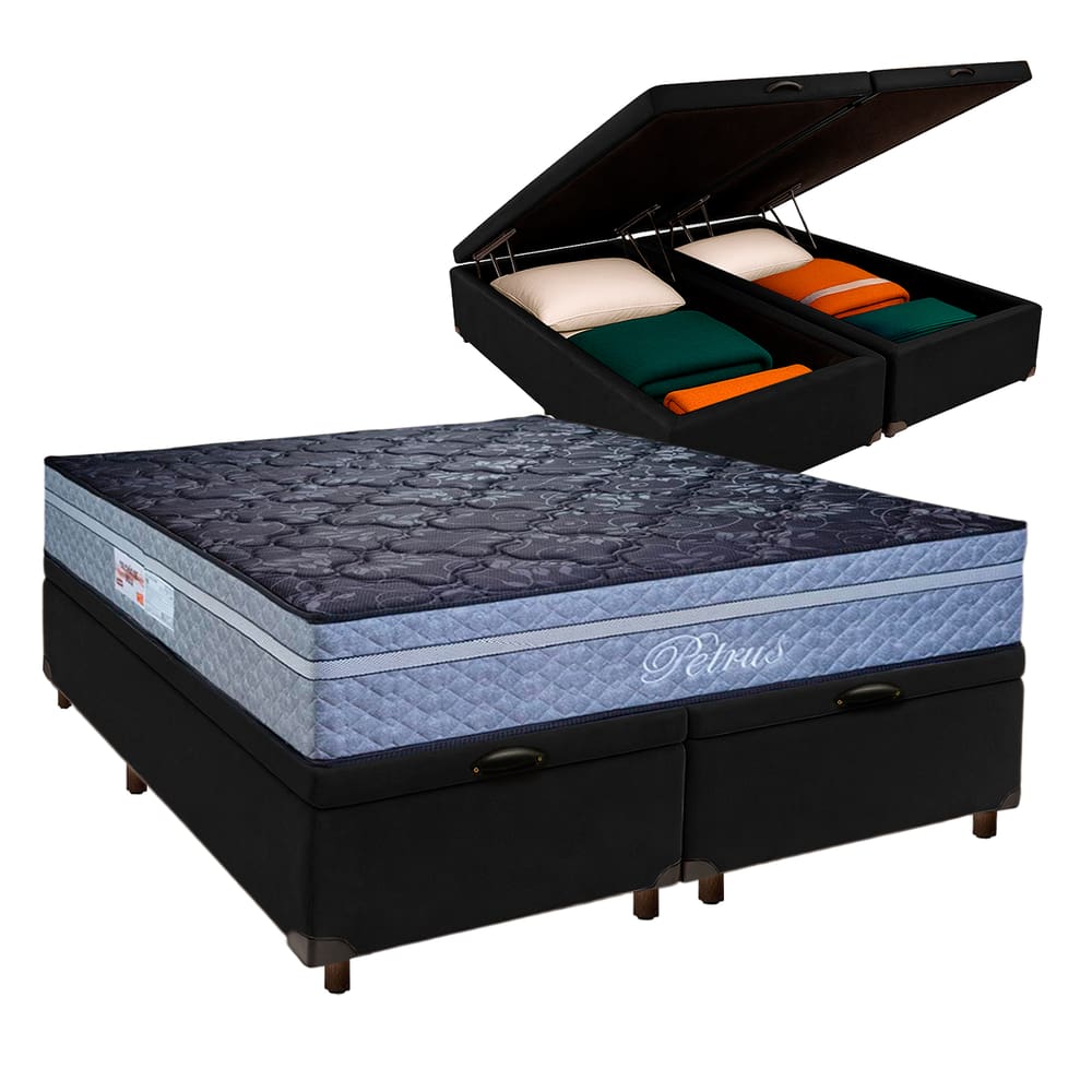 Cama Box Bau + Colchão Queen Molas Ensacadas Petrus Paropas