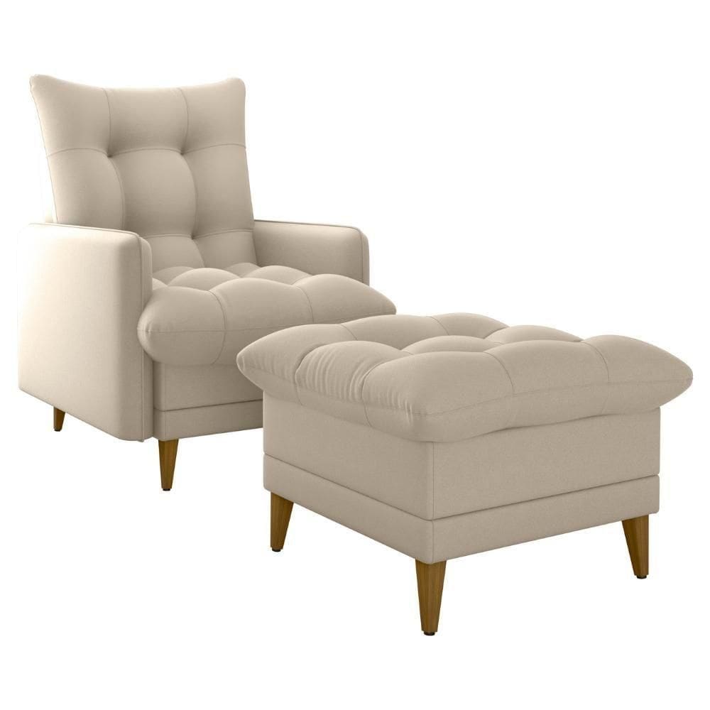 Poltrona De Amamentaçao E Puff  Light Milani Store Bege