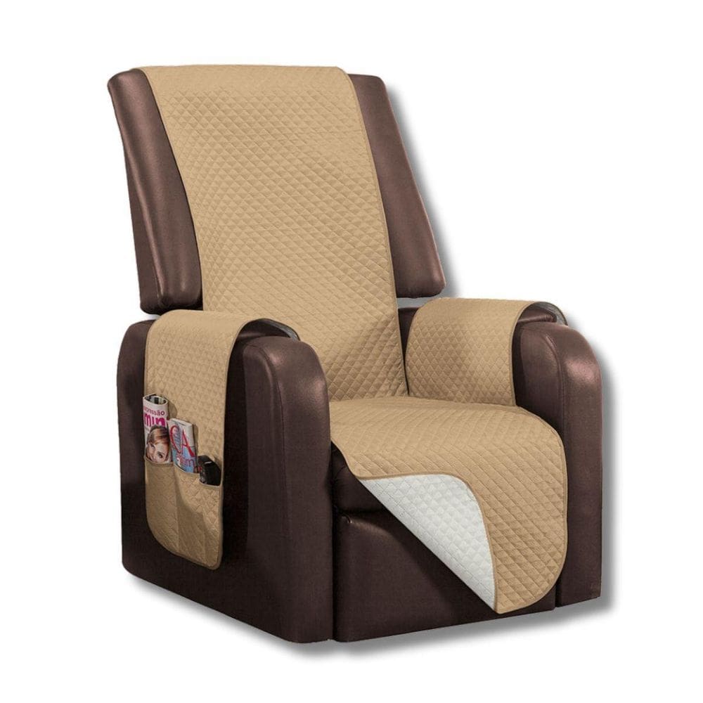 Capa Poltrona Impermeável 1 Lugar Dupla Face Viés E Bolsos