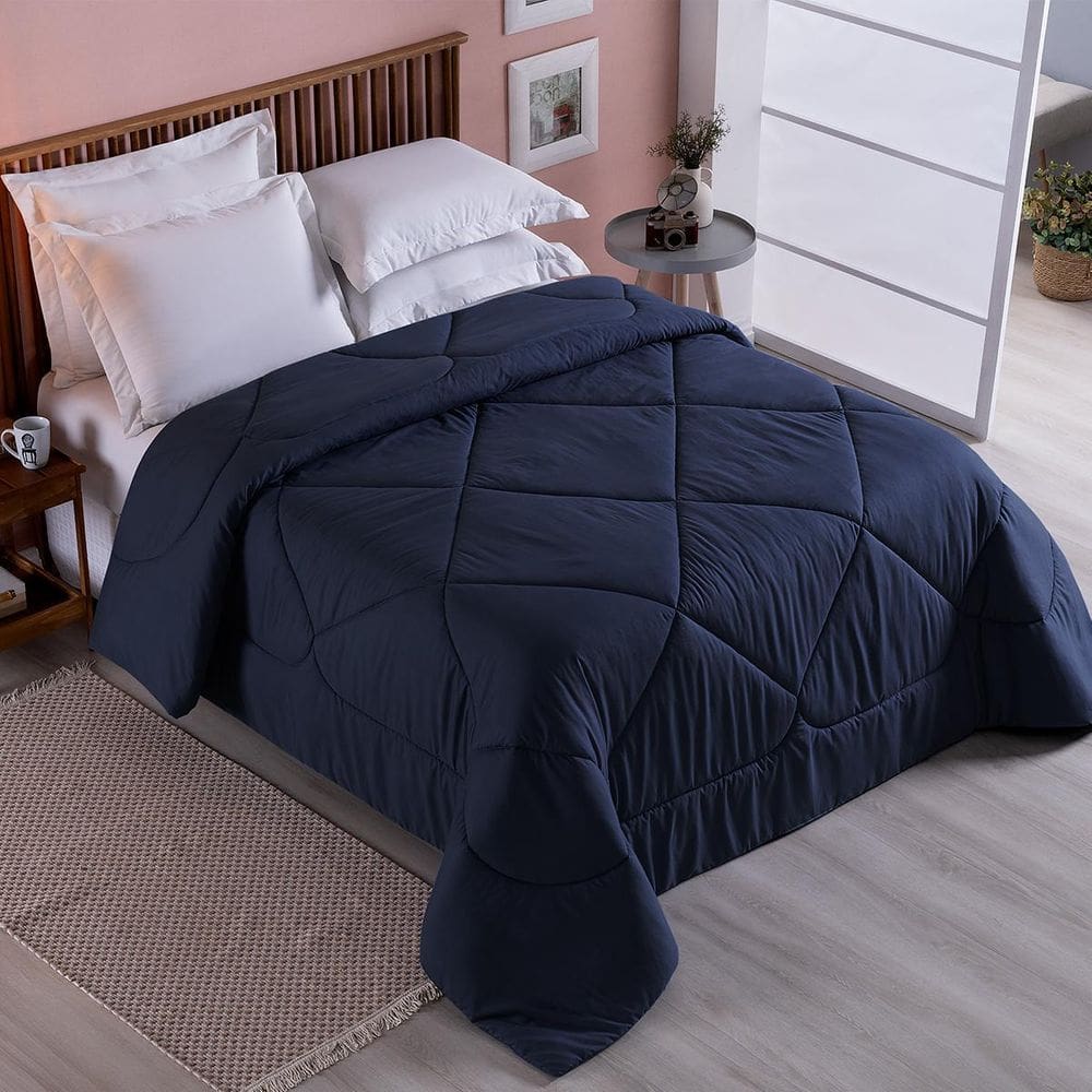 Edredom 1 Peça Queen Percal 200 Fios Unique Azul Marinho