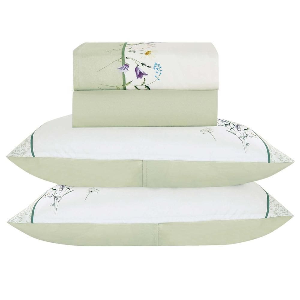 Jogo Cama Lençol King Bouquet Percal 300 Fios 4 Peças Verde