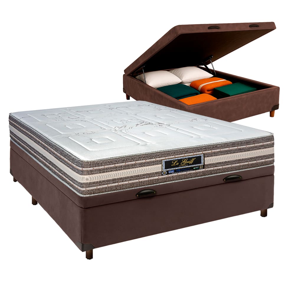 Cama Box Bau + Colchão Casal Molas Ensacadas Legriff Sankonfort