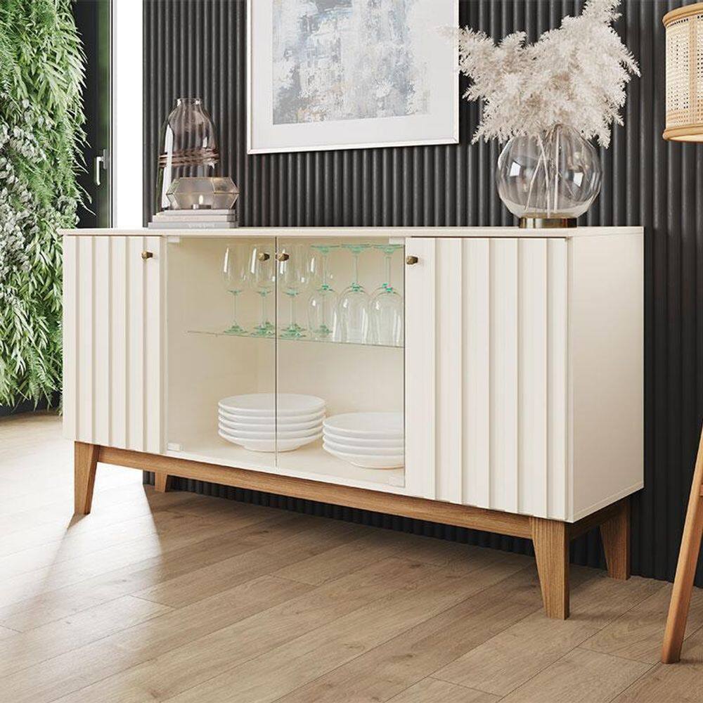 Buffet para Sala de Jantar Eiffel Ambiente com Portas de Vidro Off White Nature – Henn