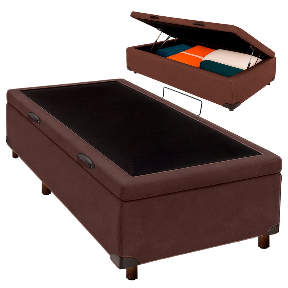 Cama Box Bau Solteiro Blindado Nature Marrom 88x188