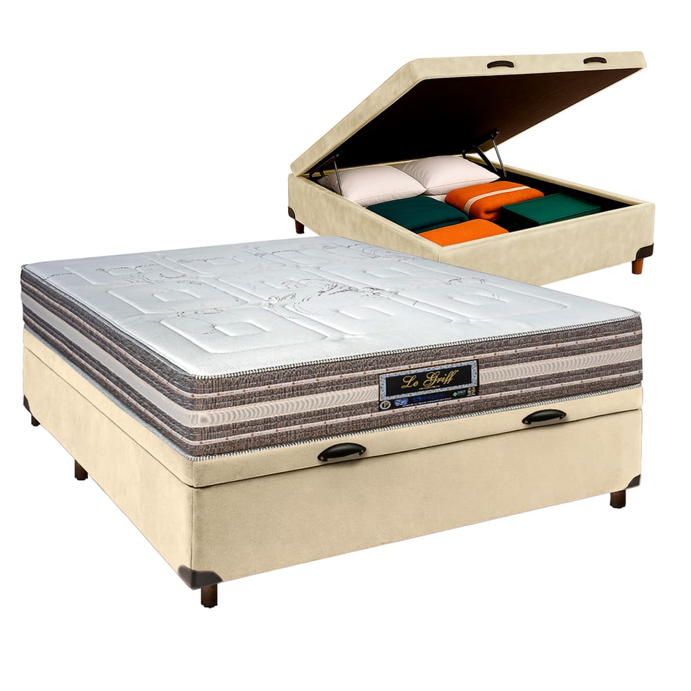 Cama + Bau Blindado e Colchão Molas Ensacadas Casal - Legriff Sankonfort